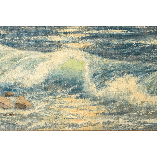 1960s Wonderful Framed Vintage Mid Century Seascape Ocean Coastal Oil Painting Home Wall Decor For Sale - Image 5 of 10