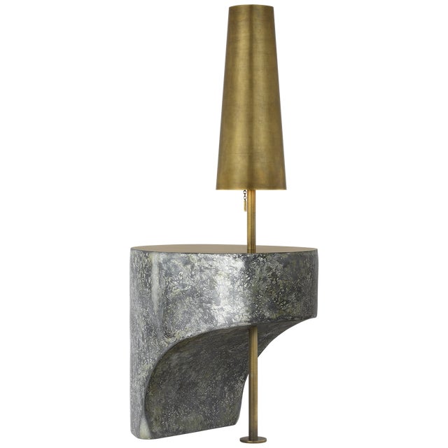 Modern Anne-Marie Barton by Visual Comfort Signature Runia 49" Sculpted Side Table Floor Lamp in Eclipse with Mottled Brass For Sale - Image 3 of 3