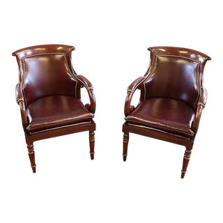 2000s Hancock & Moore Burgundy Leather Jockey Club Chairs- a Pair 9398 For Sale