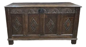 Late 18th Century English Period Oak Carved and Paneled Trunk