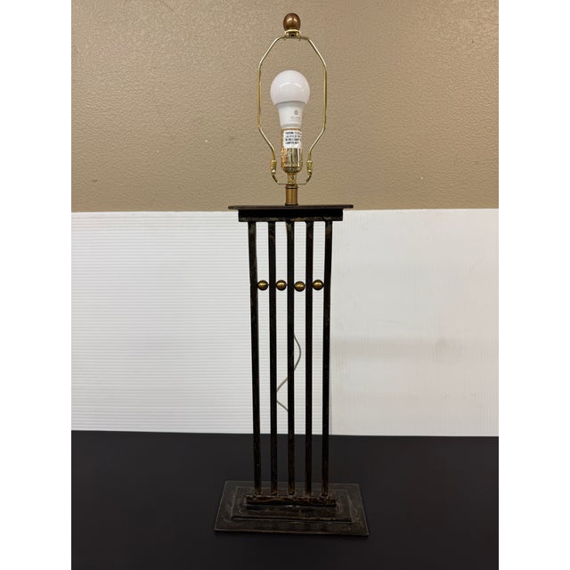 Late 20th Century Tanner Kenzie Sculpted Iron Craftsman Table Lamp For Sale - Image 10 of 12