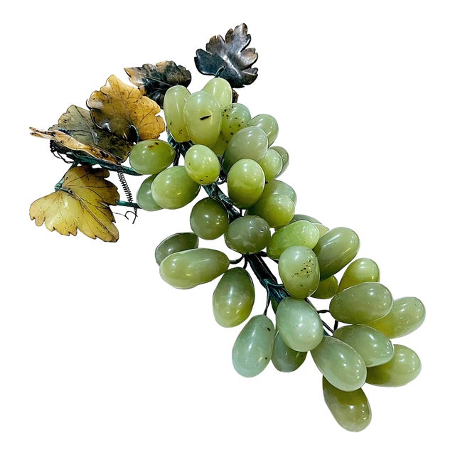 Late 20th Century Large Cluster of Chinese Carved Jade Grapes and Leaves For Sale