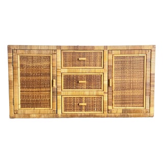 Vintage Boho Chic Wicker Wrapped Credenza For Sale