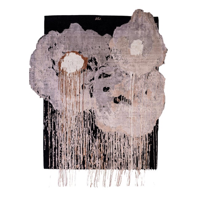 Hand-Knotted Sugar Magnolia Rug in Silk and Oxidised Wool by Dinodo Studio For Sale