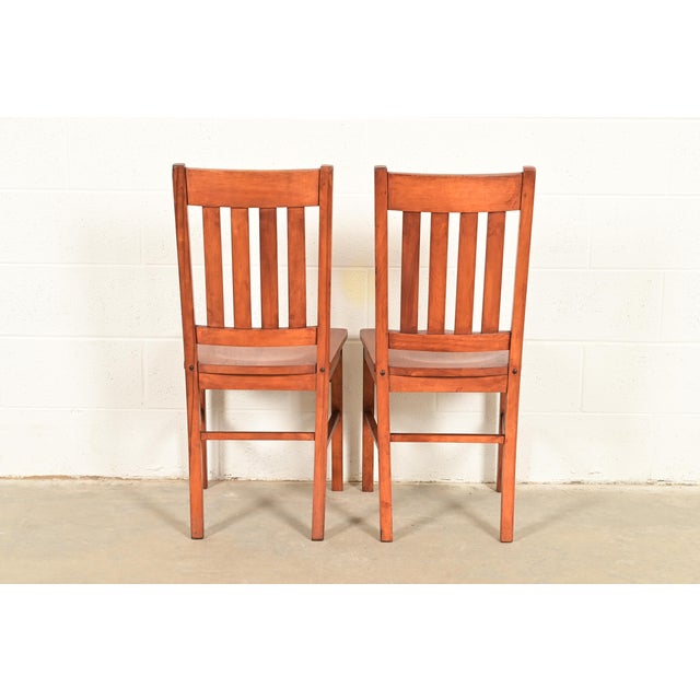 Wood Limbert Style Antique Mission Oak Arts & Crafts Dining Chairs, Set of Four For Sale - Image 7 of 8