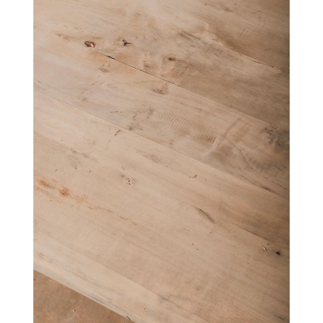 Tan Late 19th Century Rustic Hand-Carved Pine Trestle Dining Table With Shaped Pedestal Base For Sale - Image 8 of 8