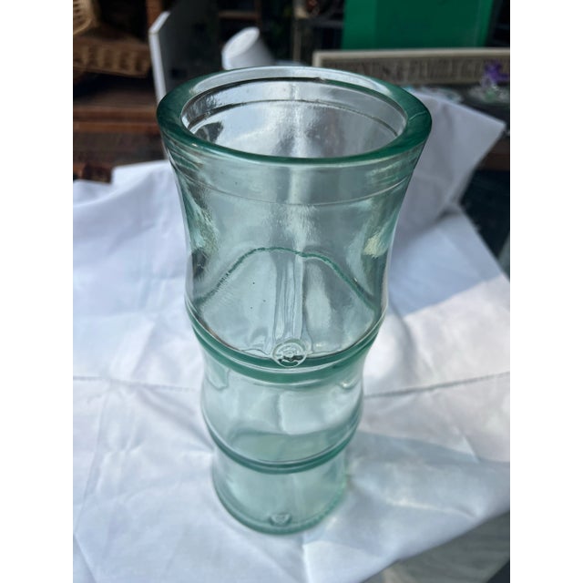 Boho Chic 1970s Green Glass Bamboo Vintage Vase For Sale - Image 3 of 11