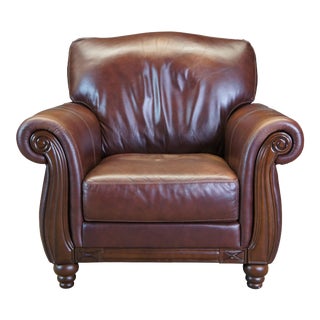 Vintage Chateau d'Ax Divani Italian Brown Leather Library Club Rolled Arm Chair For Sale