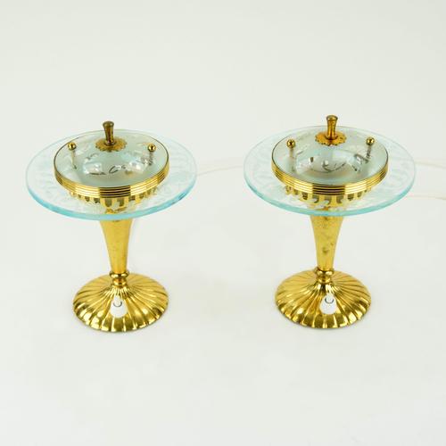 Brass and Glass Table Lamps attributed to Pietro Chiesa for Fontana Arte, 1950s, Set of 2 For Sale - Image 3 of 10