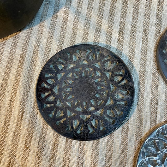 Vintage Silver-Plated and Glass Reticulated Trivets- Set of 3 For Sale In Columbia, SC - Image 6 of 7