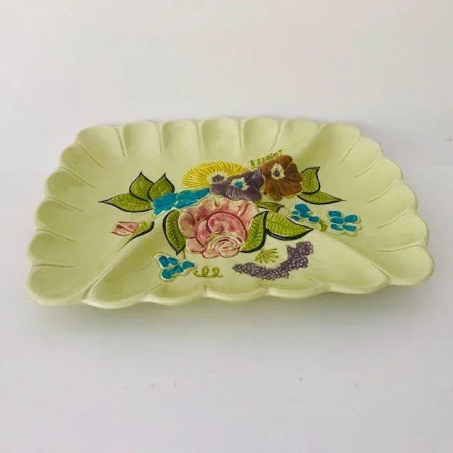 1960s Midcentury Floral Design California Pottery Centerpiece / Sectional Tray For Sale - Image 5 of 5