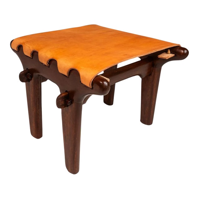 Mid-Century Modern Tooled Leather Sling Ottoman After Angel Pazmino, Ecuador, 1960s For Sale