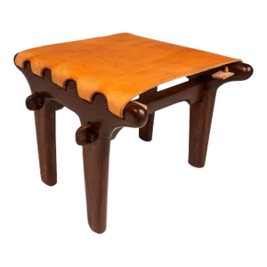 Mid-Century Modern Tooled Leather Sling Ottoman After Angel Pazmino, Ecuador, 1960s