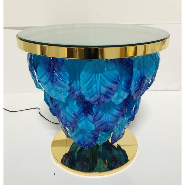 Italian Italian Delicatezza Gold Blue Murano Glass Leaves Table by Fabio LTD For Sale - Image 3 of 9