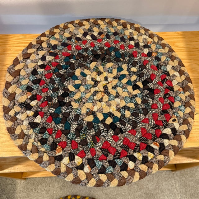 1980s Shabby Chic Hand Braided Wool Chair Pad or Placemat Set of Four For Sale - Image 11 of 11