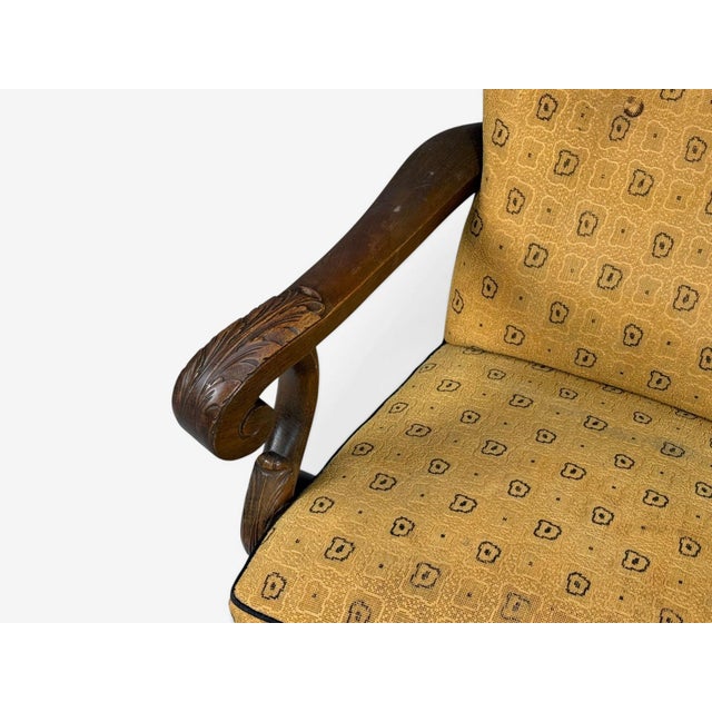 Scandinavian Modern, Lounge Chair, Carved Wood, Fabric, Denmark, 1960s For Sale In New York - Image 6 of 12