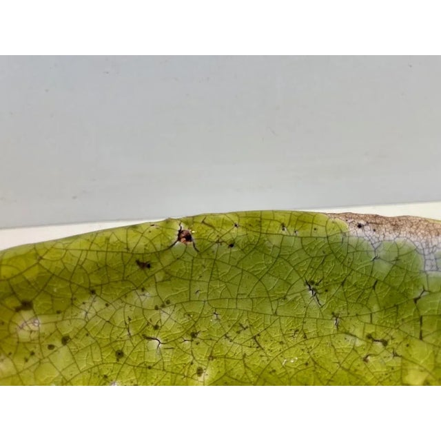 Large Green Stoneware Centerpiece in Raku Crackle Glaze For Sale - Image 9 of 14