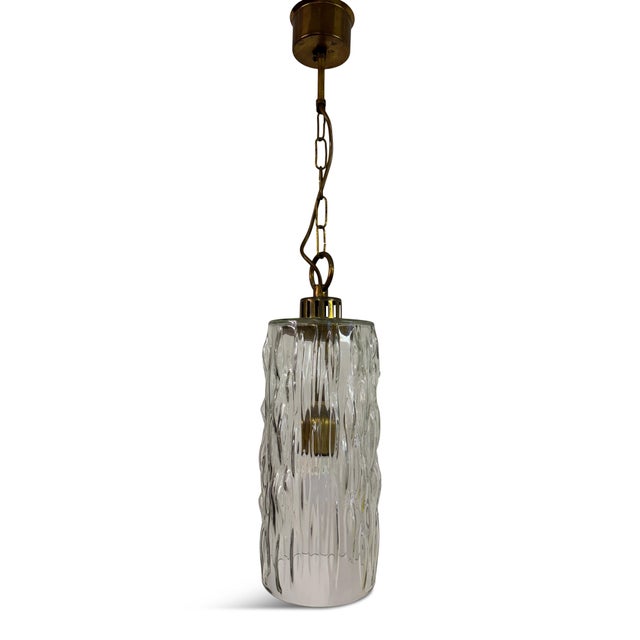 Vintage Ice Glass and Brass Pendant, 1960s For Sale - Image 10 of 11