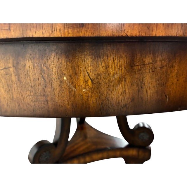Brown Vintage Maitland-Smith Regency Style Flame Mahogany Round Center Table With Brass Casters For Sale - Image 8 of 10