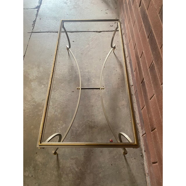 Maison Jansen Vintage Maison Jansen Polished Steel and Brass Cocktail Coffee Table For Sale - Image 4 of 7