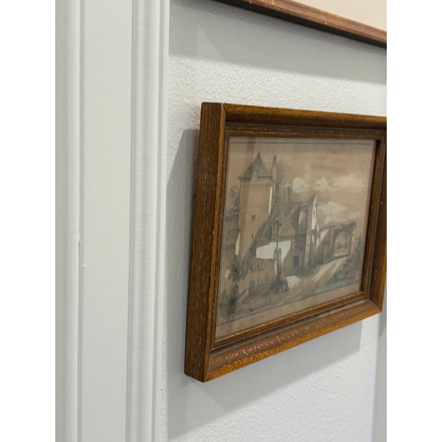 19th Century European Sepia Wash Architectural Landscape Drawing in Pencil & Chalk, Framed For Sale - Image 9 of 16