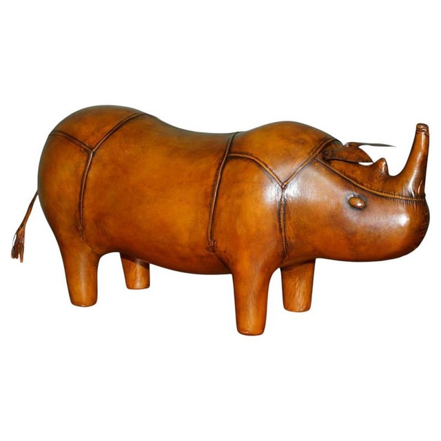 Omersa Brown Leather Rhinoceros Ottoman in the style of Liberty London For Sale - Image 13 of 13
