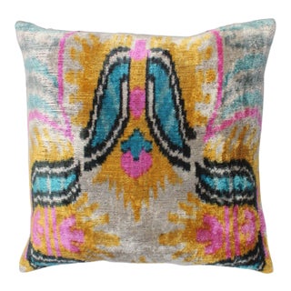 Contemporary Silk Velvet Ikat Bohemian Pillow For Sale