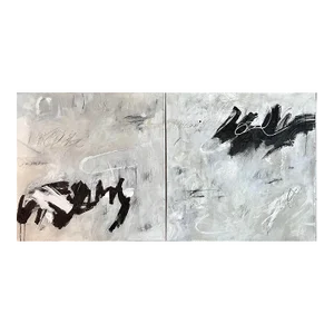 “Collected Memories" Modern Black Grey Original Abstract Diptych Painting by Michele Zuzalek - Set of 2