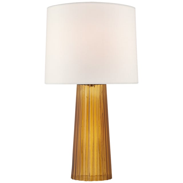 Barbara Barry for Visual Comfort Signature Danube Medium Table Lamp in Amber with Linen Shade For Sale