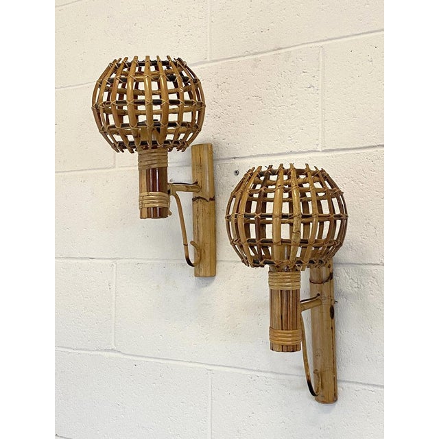 Pair of 70s bamboo Wall lights. European Plug (up to 250V).The wiring of this item may be original and might need...