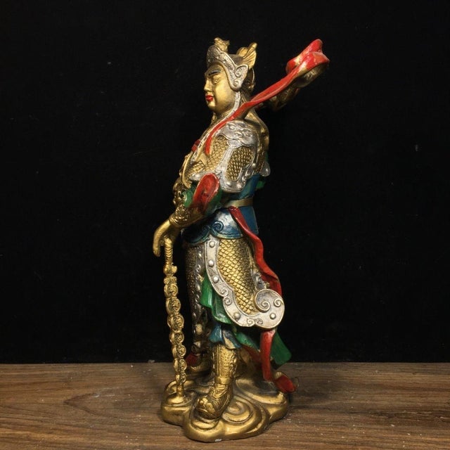 Late 19th Century Late 19th Century Polychrome Bronze Skanda Statue, Buddhist Protector, 1.23kg For Sale - Image 5 of 9