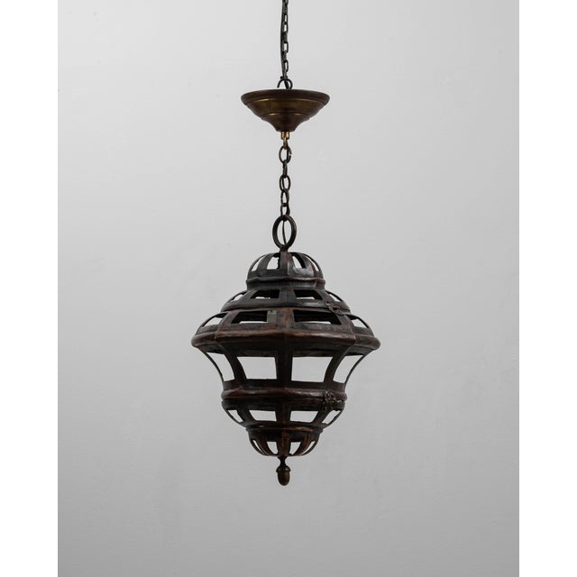 1900s French Copper Pendant Lantern With Openwork Dome Design For Sale - Image 16 of 18