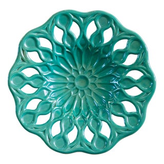 Large French Fruit Bowl in Openwork Mandala Earthenware, 1955 For Sale