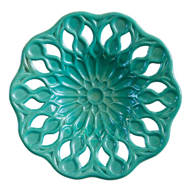 Large French Fruit Bowl in Openwork Mandala Earthenware, 1955 For Sale