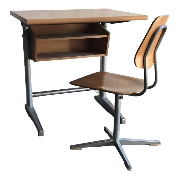 Swiss School Desk and Chair from Embru, 1960s, Set of 2 For Sale