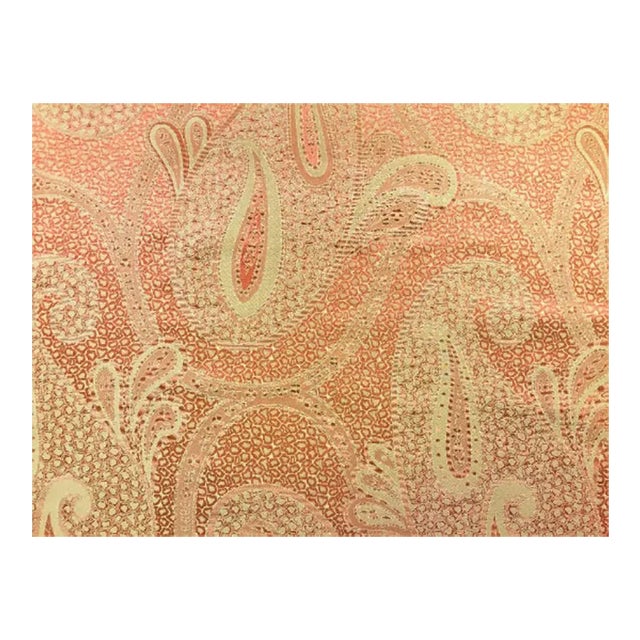 Coral Silk Beige Brocade Damask Paisley Upholstery Drapery Fabric For Sale