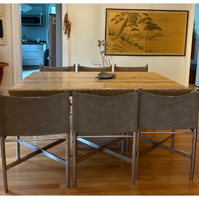 Unmarked set of 6 -Attributed to Pace Furniture Collection Director's or campaign style sling chairs. Polished chrome base...