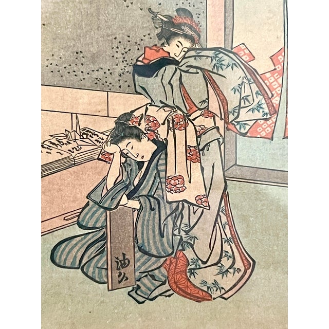Japanese The Origami Makers, Japanese Ukiyo-E Woodblock of Two Young Ladies For Sale - Image 3 of 6