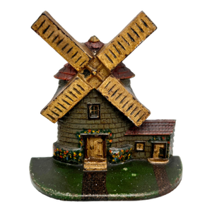Antique 1920s Cast Iron Cape Cod Massachusetts Windmill Doorstop - Excellent Original Hand Painted Features