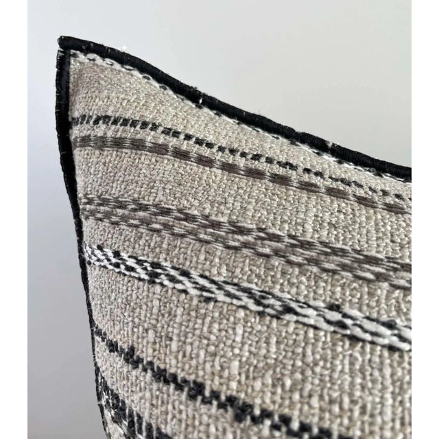 Custom made linen and wool embroidered stripe pillow cover ONLY. Size: 15x23 Exquisite thick nubby linen in a flax natural...