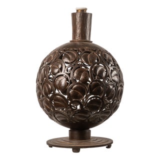 Large Art Deco Wrought Iron Table Lamp by Edgar-William Brandt, 1930s For Sale