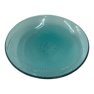 Mid 20th Century Italian Blown Glass Center Piece Bowl With Controlled Bubbles For Sale