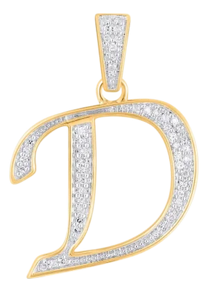 10K Yellow Gold Round Diamond D Letter Initial Pendant 1/10 Cttw