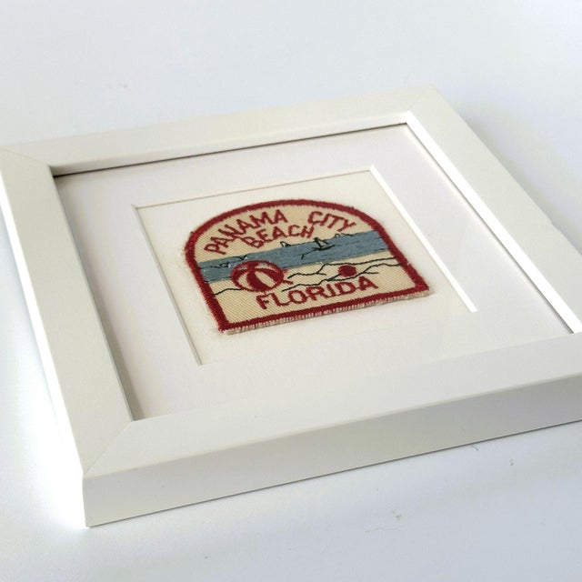 American Florida Panama City Beach Vintage Patch White Wood Framed For Sale - Image 3 of 4