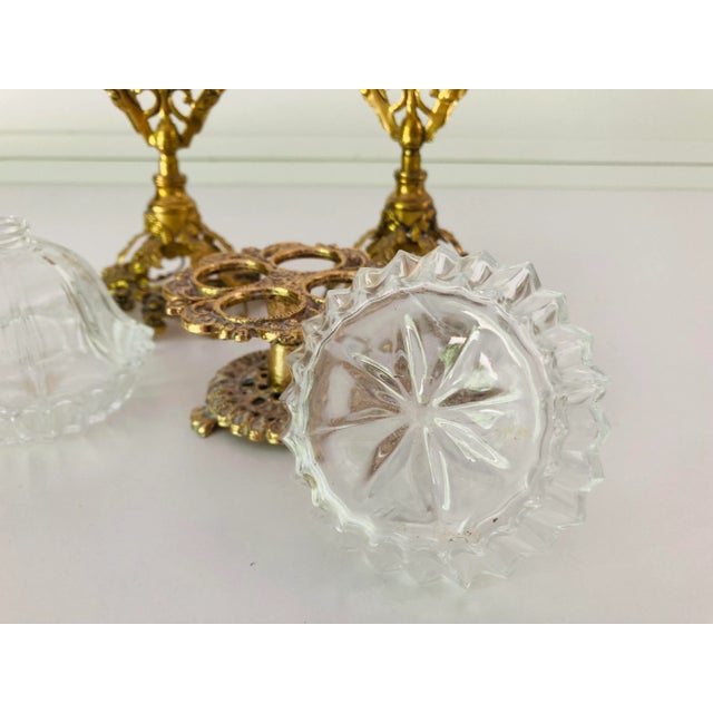 1950s Midcentury Clear Press Glass & Gold Rose Filigree Omurlu Bottles S/3 For Sale - Image 5 of 6