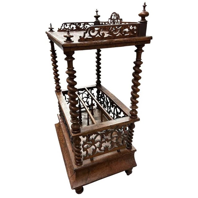 Mid 19th Century Antique Victorian Burr Walnut English Canterbury Magazine Rack For Sale - Image 5 of 8