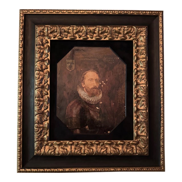 Ntique European Portrait Painting on Copper in Giltwood Frame, 19th Century For Sale