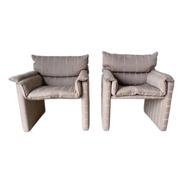 1980s Italian Postmodern Fully Upholstered Lounge Chairs on Casters – A Pair For Sale