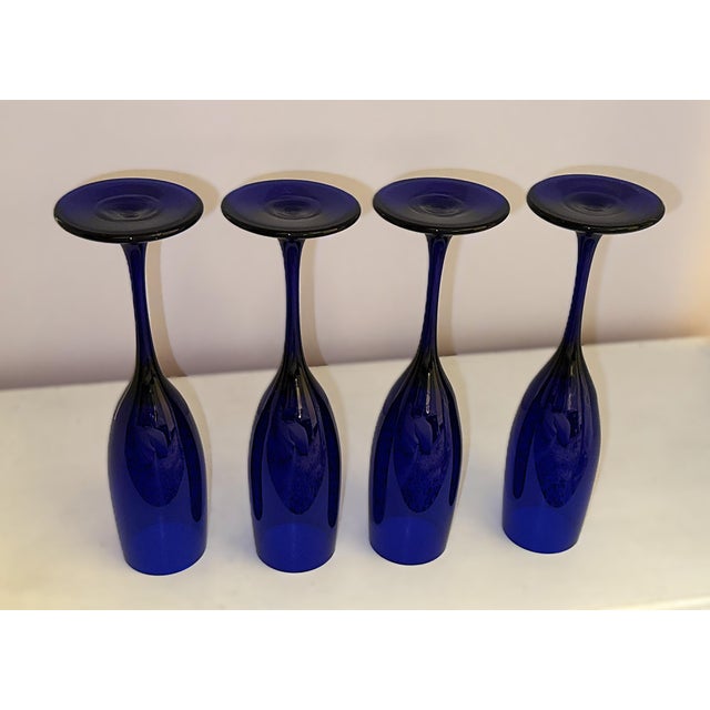 Libbey Glass Co. Libbey Deep Cobalt Blue Champagne Glasses - Set of 4 For Sale - Image 4 of 8