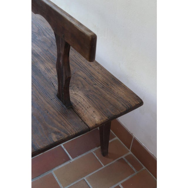 19th Century French Rustic Bench in Wood with Scalloped Back For Sale - Image 6 of 14